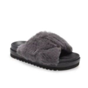 BP. Zoe Cross Band Faux Fur Slide Sandal (Slipper) Size 5